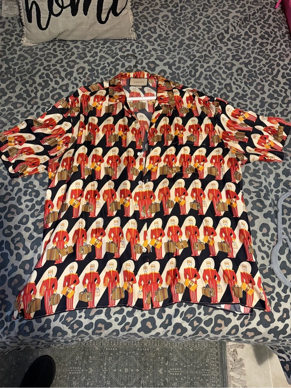 Gucci Black, Red & Cream Novelty Printed Short-Sleeve Button-Down Shirt
